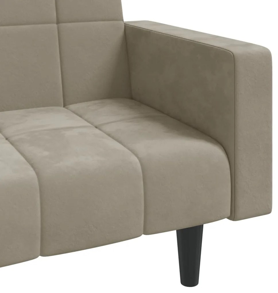 Sofá-cama 2 lugares com duas almofadas veludo cinzento-claro