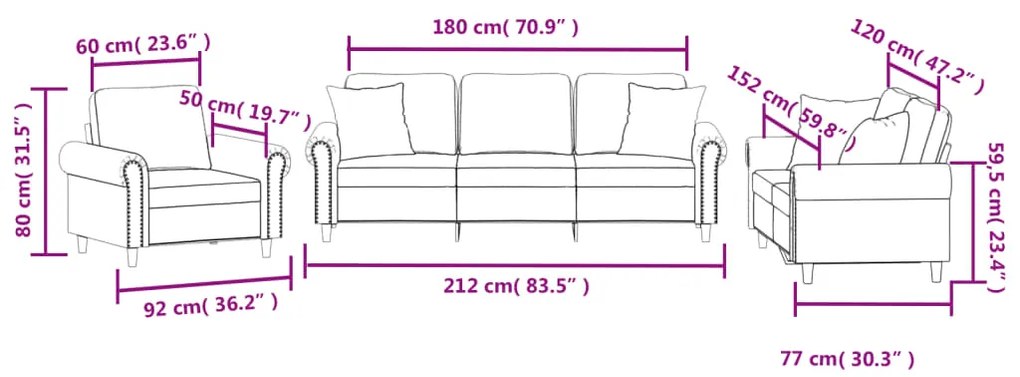 3 pcs conjunto de sofás com almofadas veludo preto