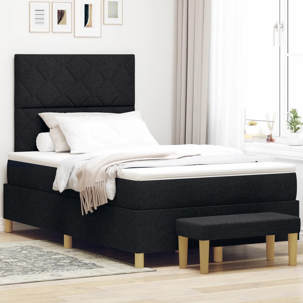 vidaXL Cama Box Spring com Colchão e Banco Preto 120x200 cm Tecido