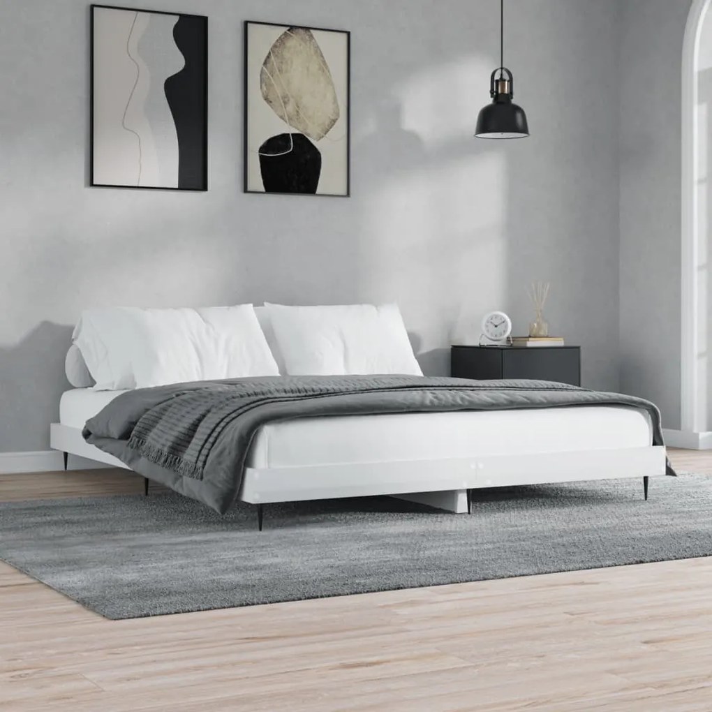 Estrutura de cama 180x200 cm derivados madeira branco brilhante