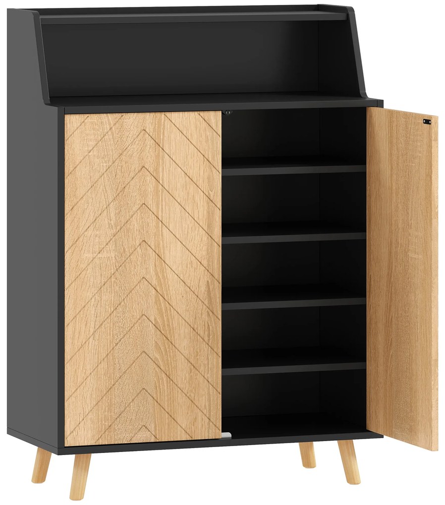 HOMCOM Sapateira para Entrada com Prateleiras Ajustáveis para 15 Pares de Sapatos 75x35x104 cm Preto e Madeira | Aosom Portugal