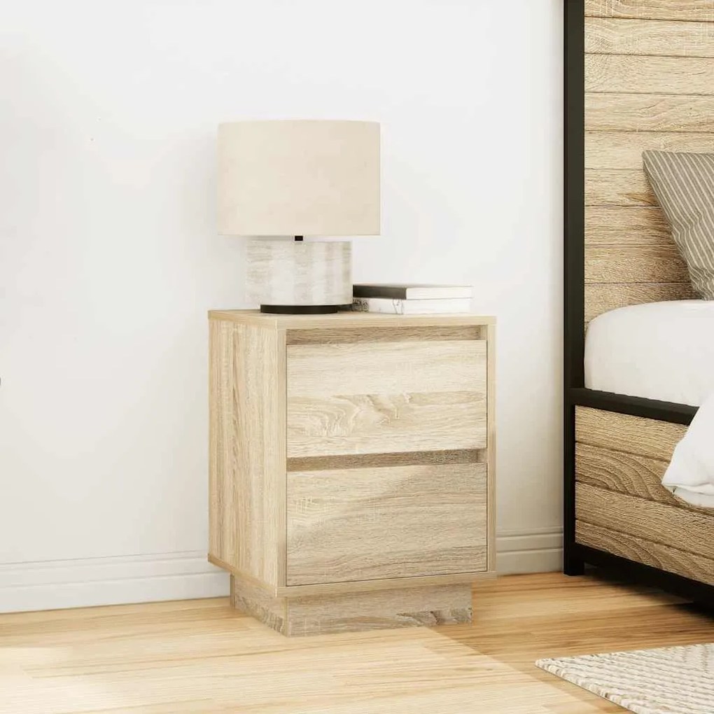 Mesas cabeceira c/ luzes LED 2 pcs 38x34x50cm carvalho sonoma