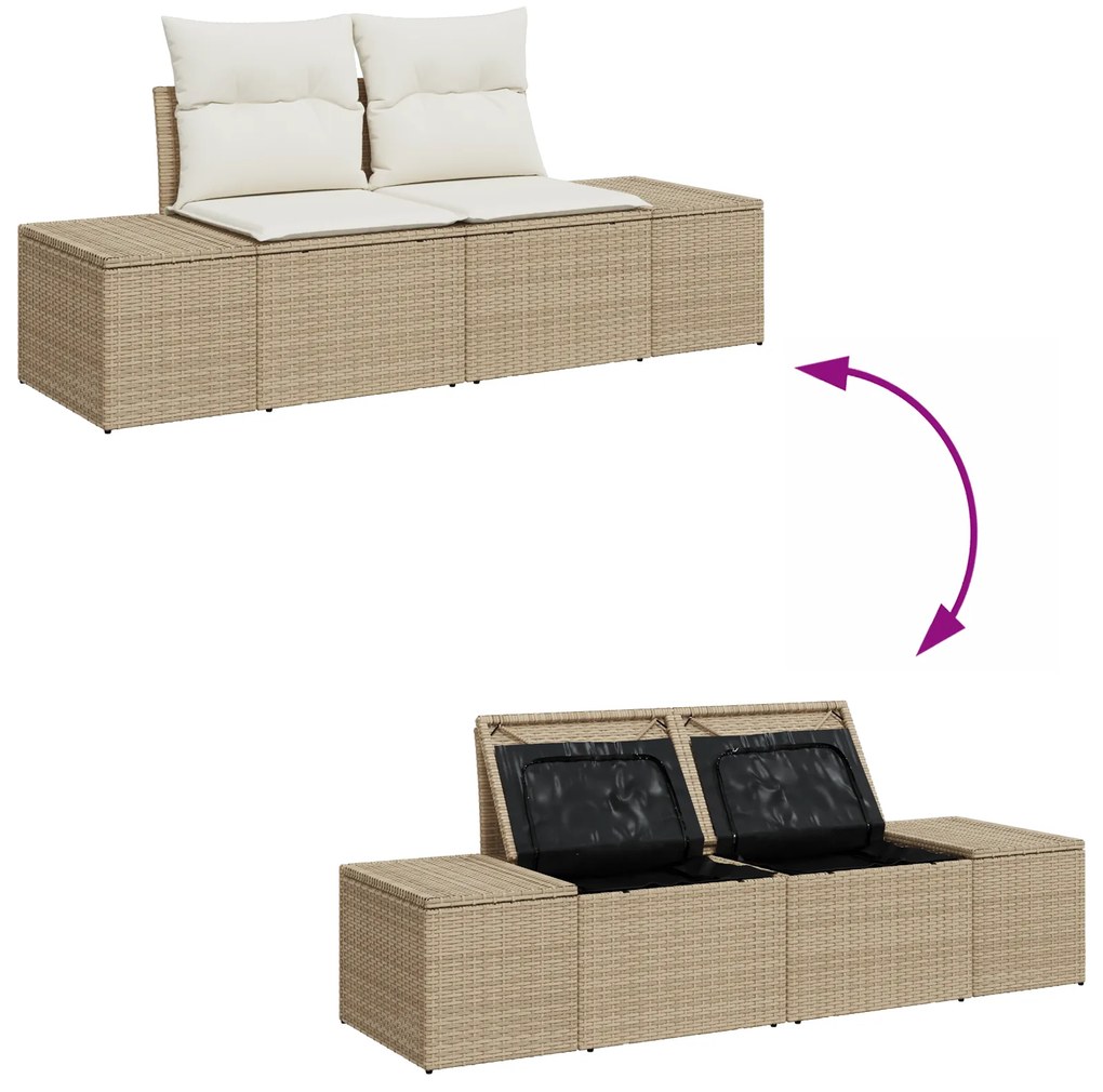 Conjunto de Sofá de Jardim de 9 Peças com Almofadas Bege Polirattan Ac