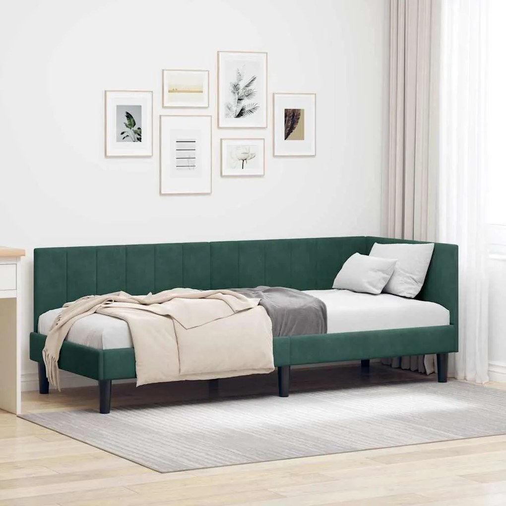 vidaXL Estrutura de Cama de Canto Verde Escuro 80 cm x 200 cm Veludo