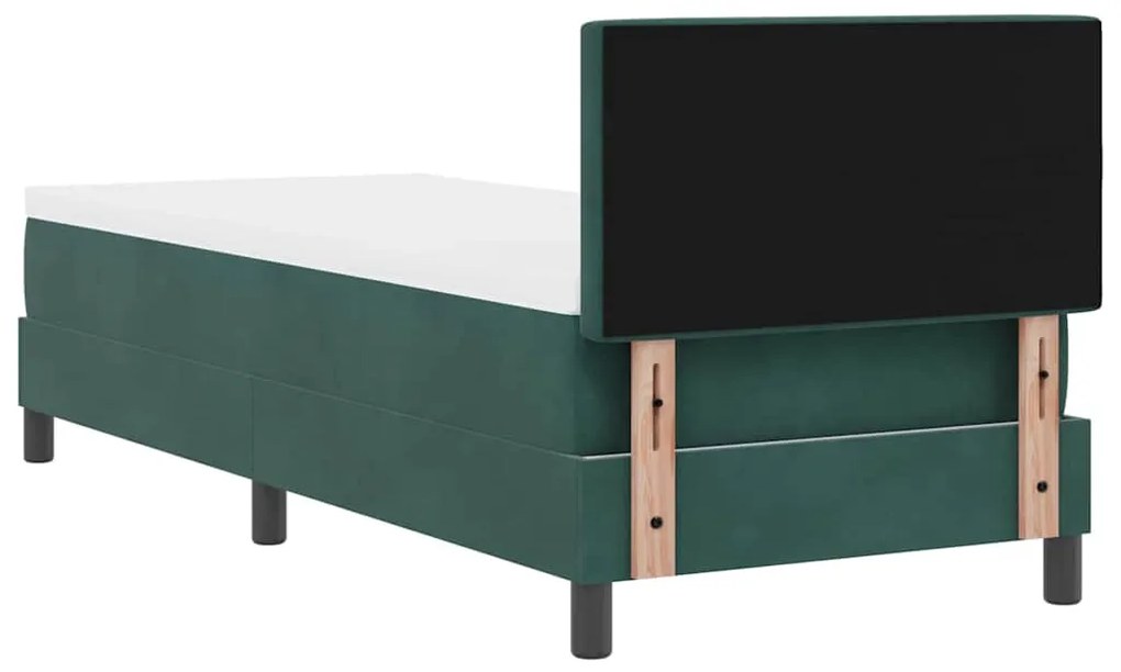 Cama Box Spring com Colchão e LED Verde Escuro 80x200 cm Veludo