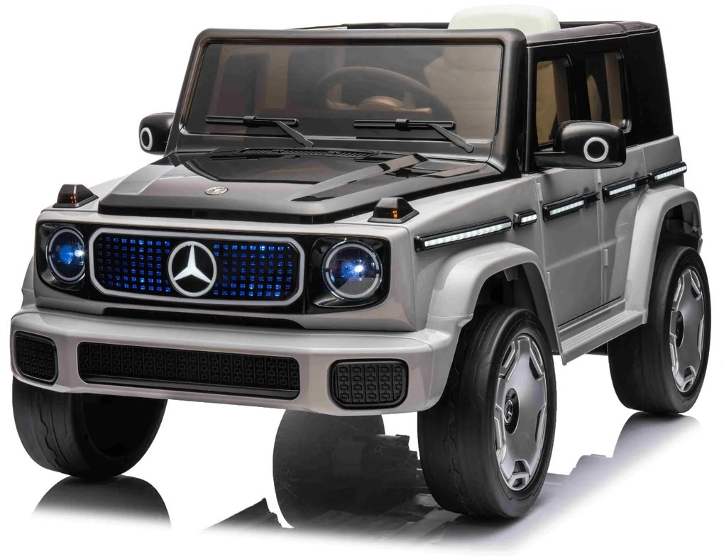 Carro elétrico para crianças Mercedes-Benz EQG 12V, partes da carroçaria iluminadas com LED, controlo remoto de 2,4 GHz, entrada USB/AUX, bateria de l
