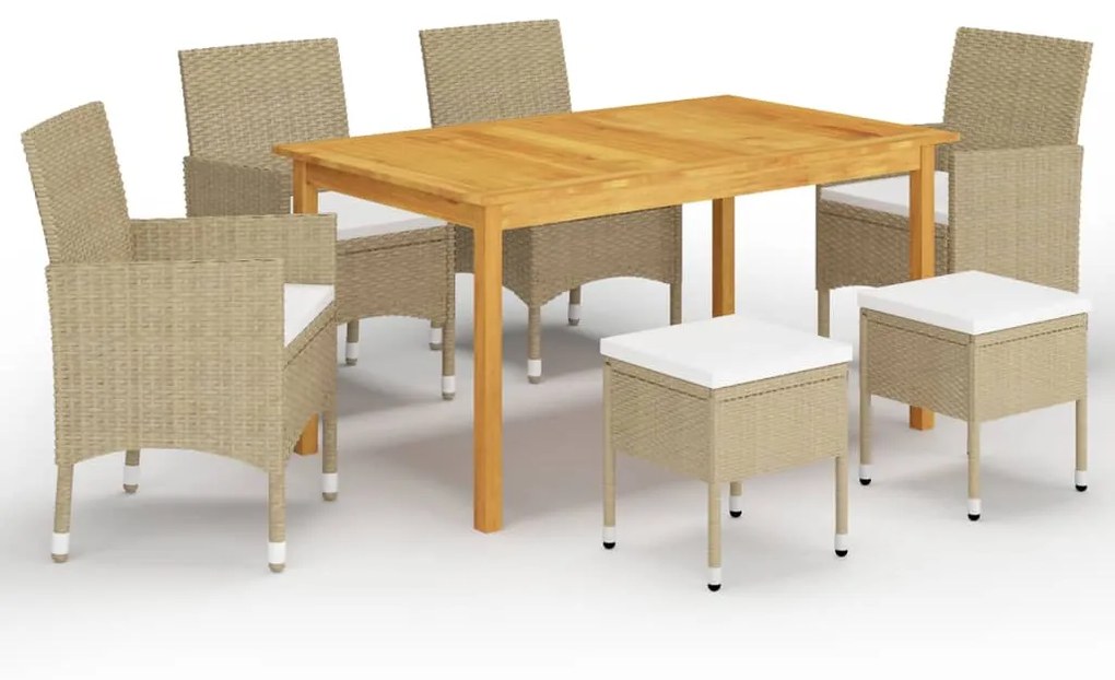 vidaXL 7 pcs conjunto de jantar para jardim bege