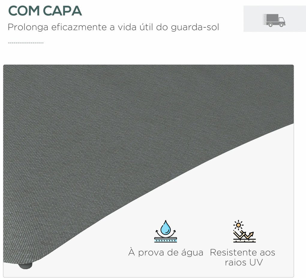 Chapéu de Sol Excêntrico de 3 m com Luzes LED Chapéu de Sol de Jardim
