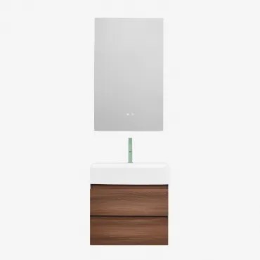 Conjunto De Móvel De Casa De Banho Em Madeira E Chapa De Freixo Com Lavatório Integrado Ona Madeira Escura & Retangular Led E - Sklum