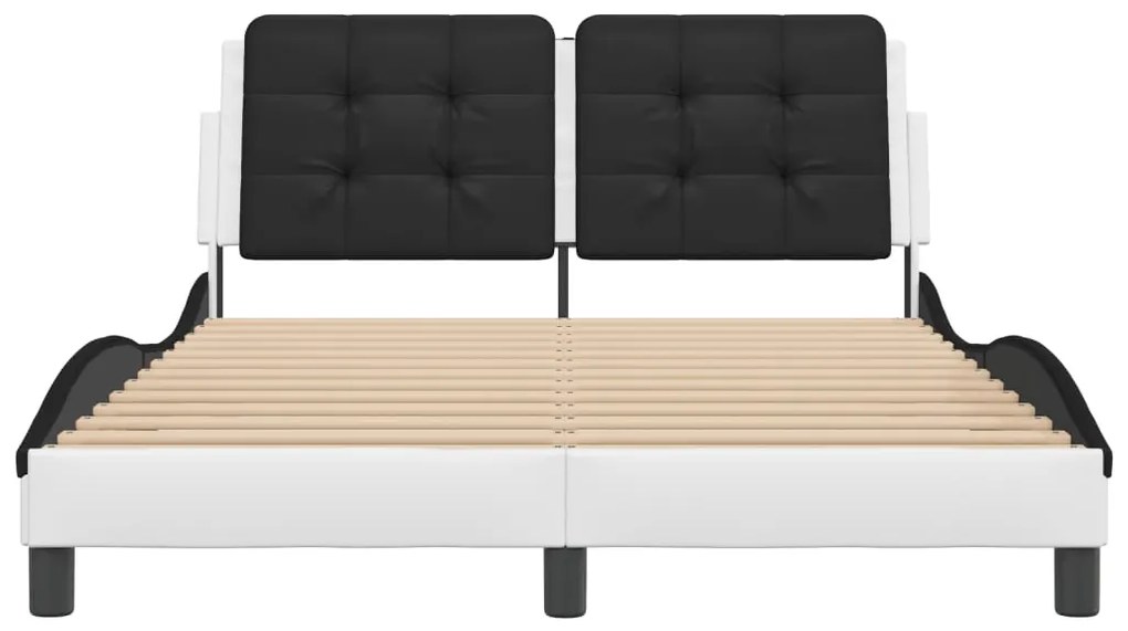 Estrutura cama c/ luzes LED 140x200cm couro artif. branco/preto