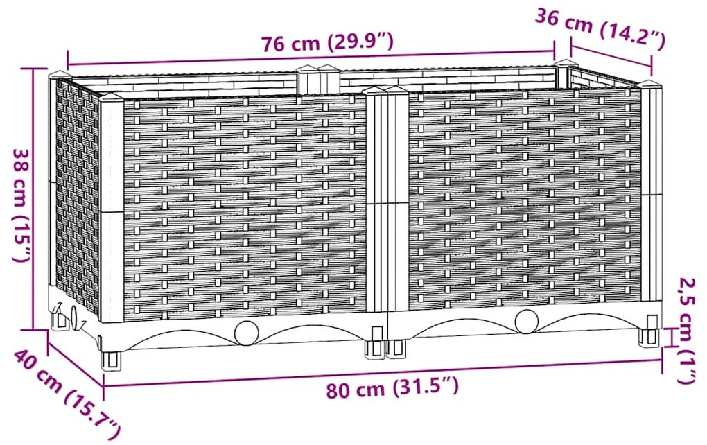 Canteiro elevado 80x40x38 cm polipropileno