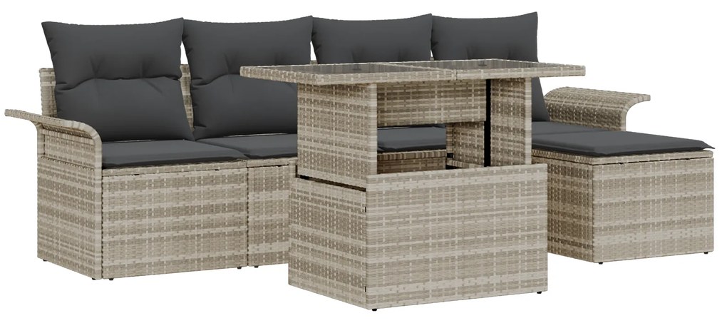 vidaXL Conjunto de Sofá de Jardim de 6 Peças com Almofadas Cinza Claro Rattan