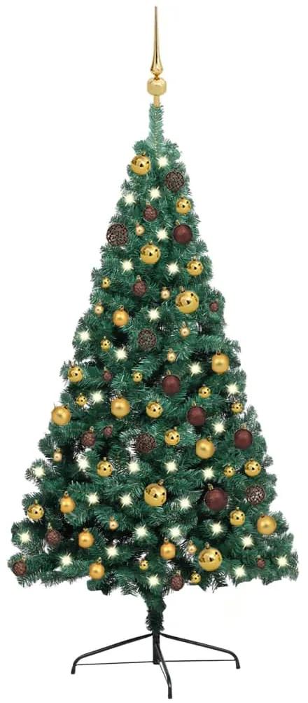 3077477 vidaXL Meia árvore Natal artificial pré-iluminada c/ bolas verde