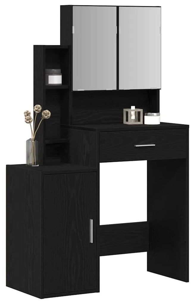 Mesa de Maquiagem com Espelho e Luzes LED Madeira de Carvalho Preto