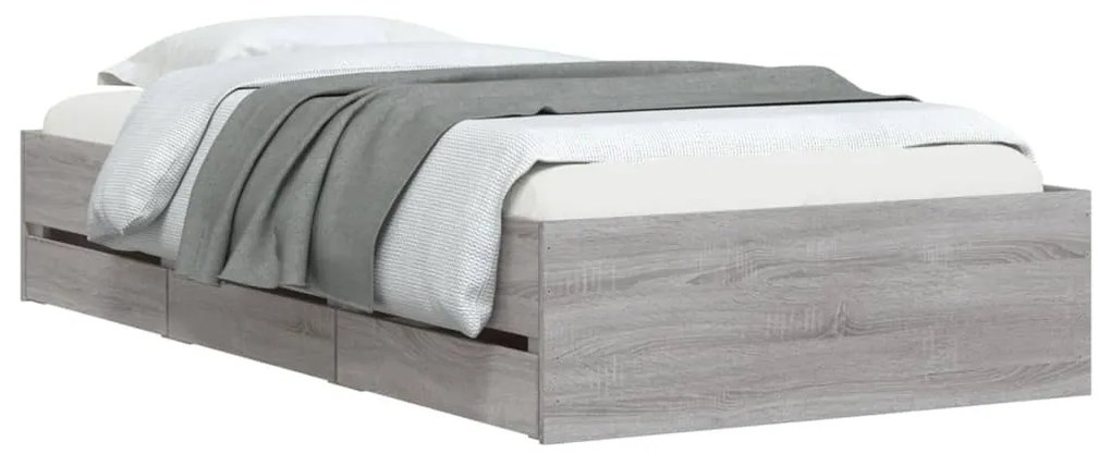 Estrutura de cama c/ gavetas derivados madeira cinza sonoma