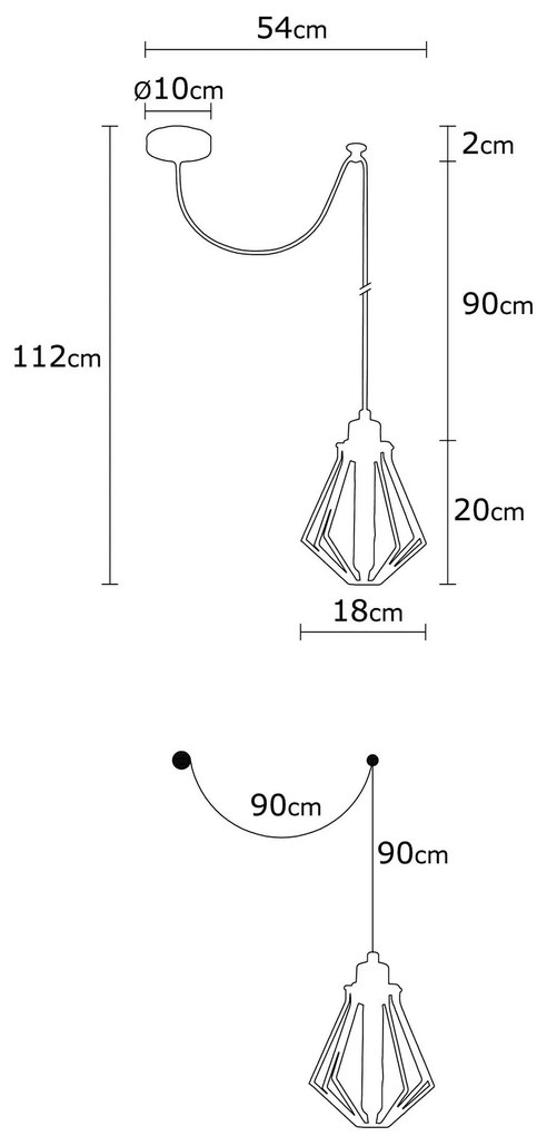 Chandelier Oylat – Preto e Bronze – Diâmetro 54 cm, Altura 114 cm