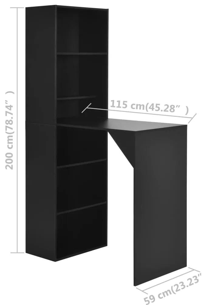 Mesa de bar com armário 115x59x200 cm preto