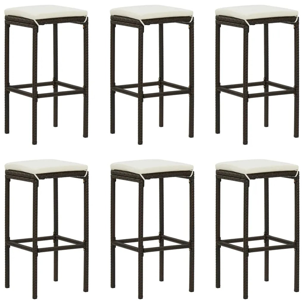 7 pcs conjunto de bar p/ jardim com almofadões vime PE castanho