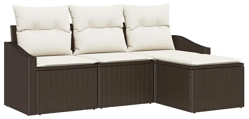 Conjunto de Sofá de Jardim 4 Peças com Almofadas - Rattan Castanho