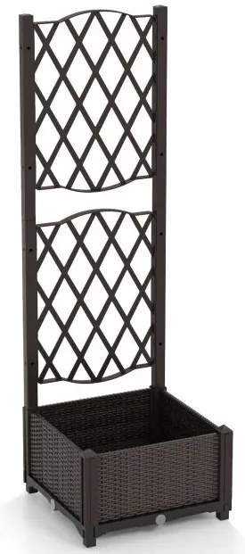 Floreira com treliça Floreira para plantas trepadeiras Canteiro elevado com treliça 80 x 40 x 122 cm Castanho