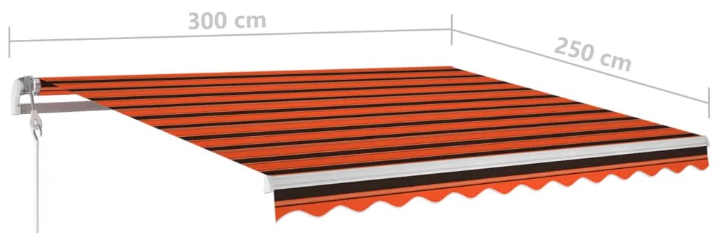 Toldo retrátil manual com LED 3x2,5 m laranja e castanho