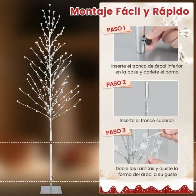 Árvore de Natal artificial de 155 cm com 168 luzes LED brancas quentes Estacas de metal Decoração de festas