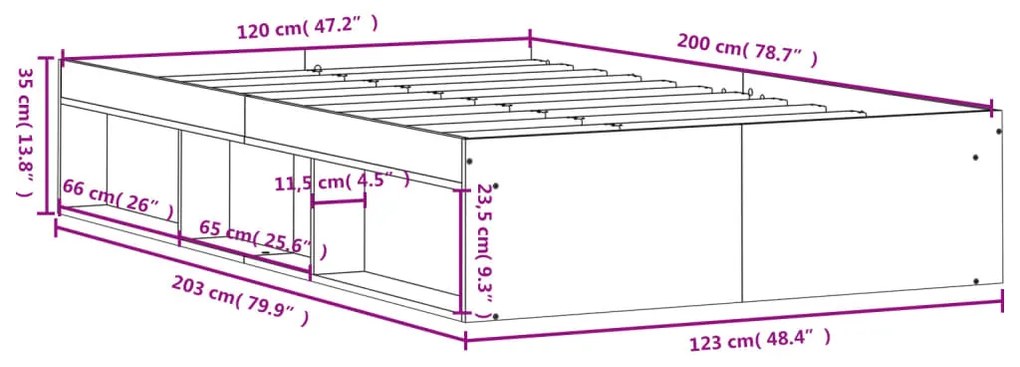 Estrutura de cama 120x200 cm cinza cimento