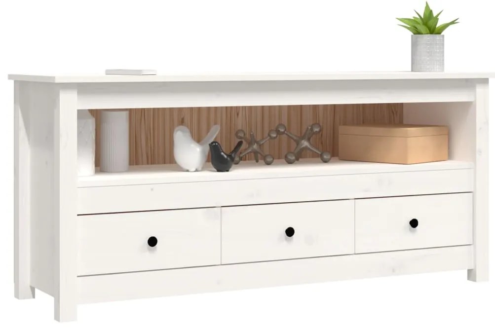 Móvel de TV 114x35x52 cm madeira de pinho maciça branco