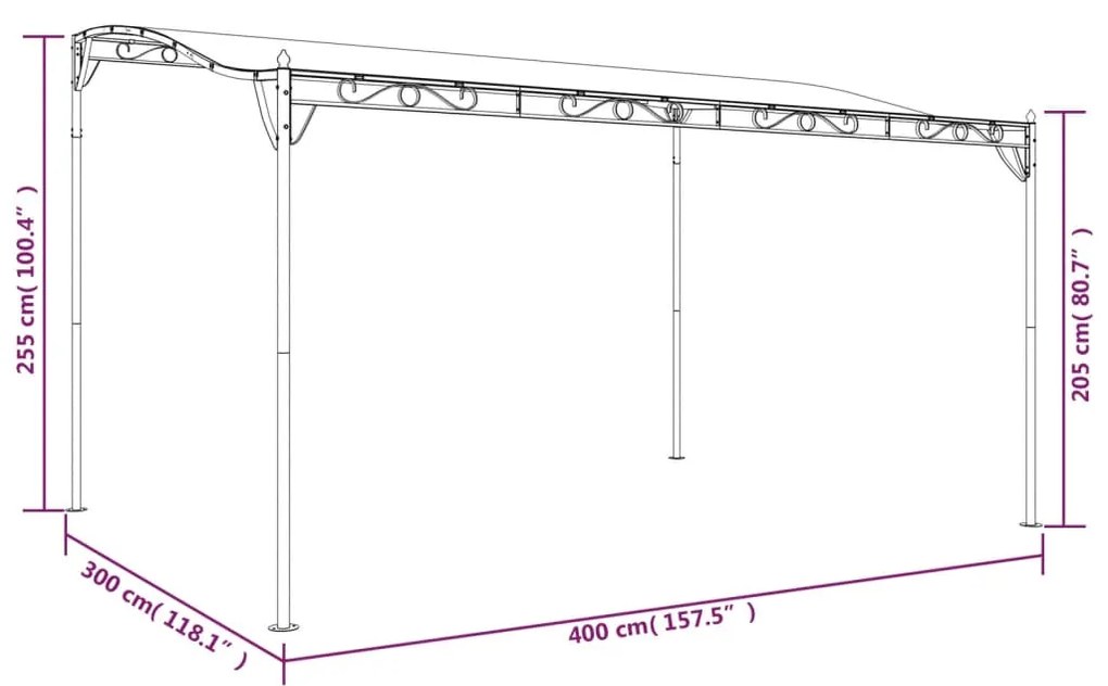 Toldo 4x3 m 180 g/m² tecido e aço cinzento-acastanhado