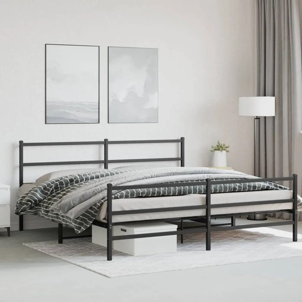 Estrutura de cama com cabeceira e pés 180x200 cm metal preto