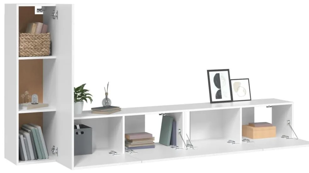 Conjunto móveis de TV 3 pcs madeira processada branco