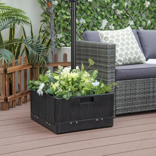 Base de guarda-sol com rodas e Tabuleiro de mesa para exterior Adequado para postes de 38/48 mm Recarregável com água 55L Areia 80kg