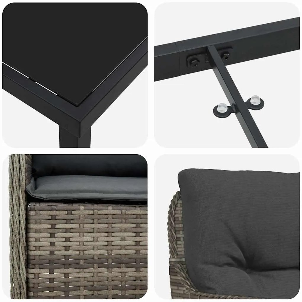 Conjunto de Jantar de Jardim 5 Peças com Almofadas Cinza Rattan Poliés