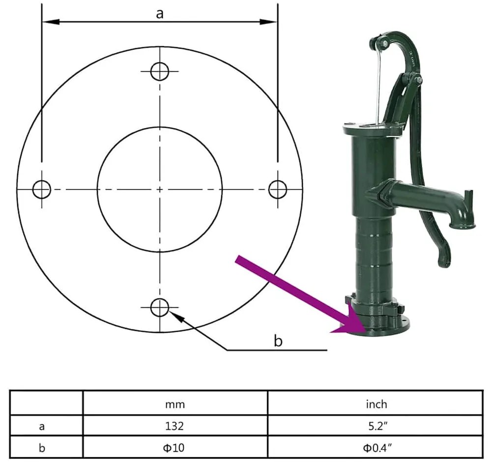Bomba de água manual para jardim em ferro fundido