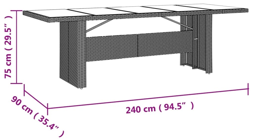 11 pcs conjunto de jantar p/ jardim com almofadões vime PE bege