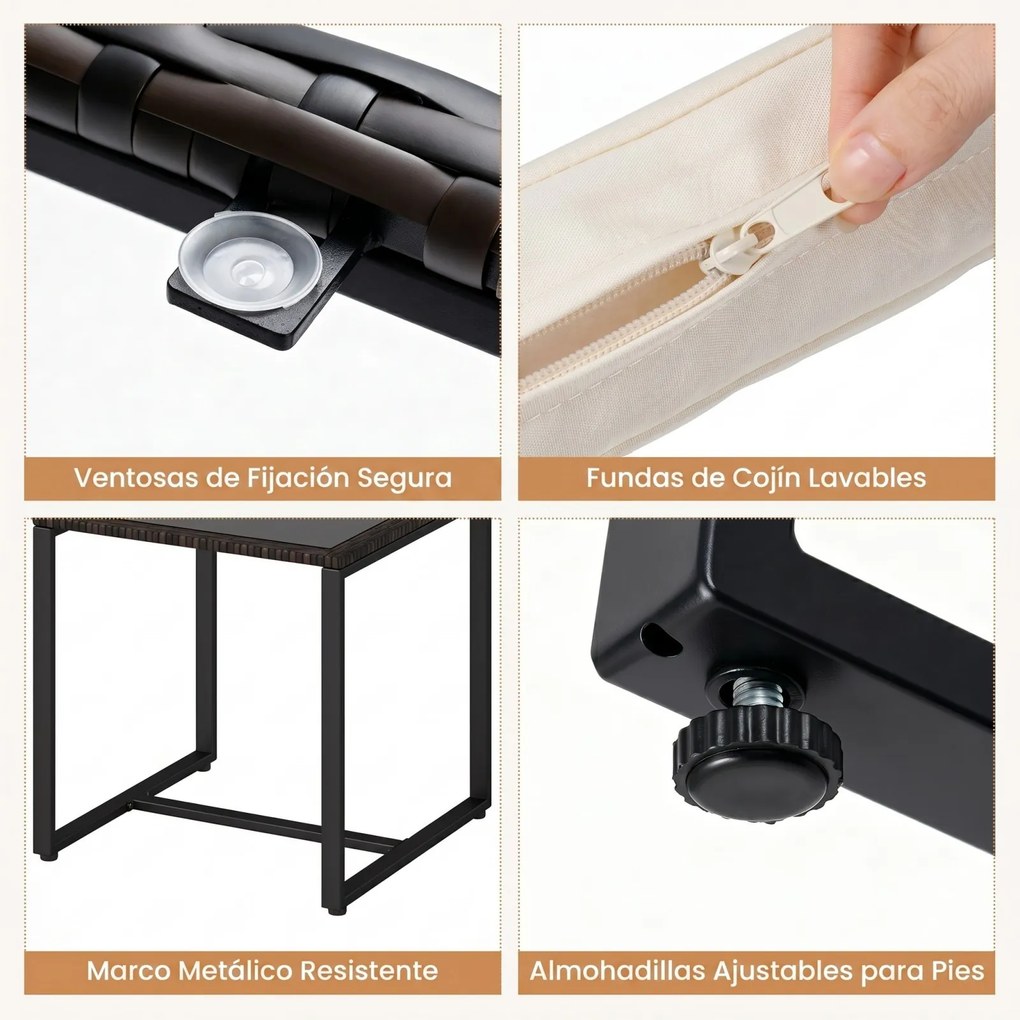 Conjunto de 2 Cadeirões de Baloiço e Mesa Auxiliar, 77 x 62 x 72 cm, Almofadas Bege com Capas Laváveis,