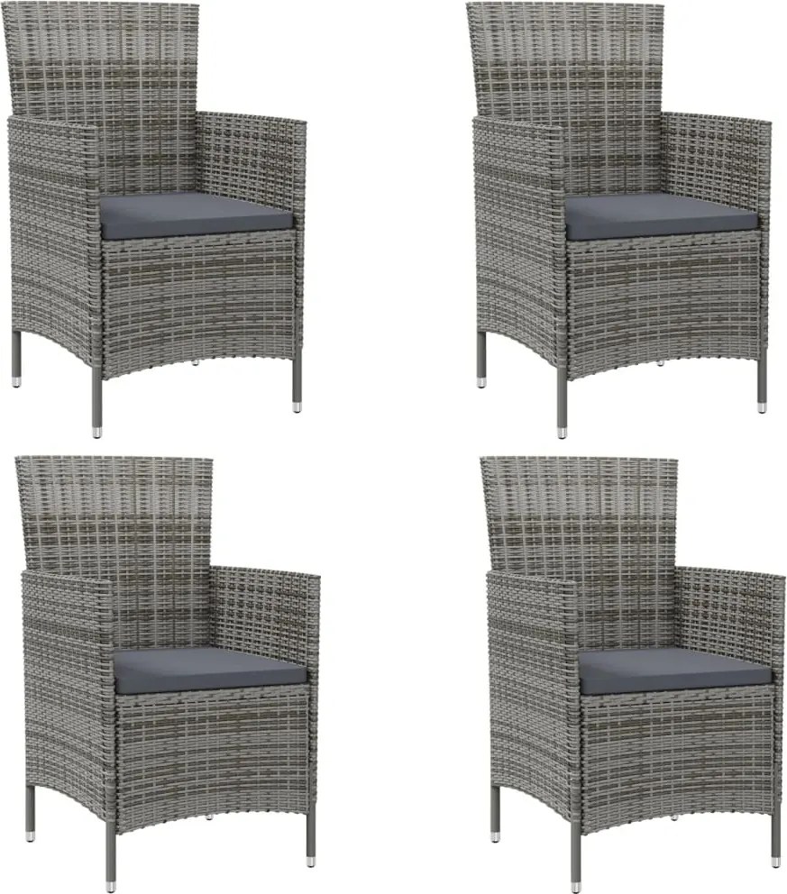 vidaXL Cadeiras de jardim c/ almofadões 4 pcs vime PE cinzento