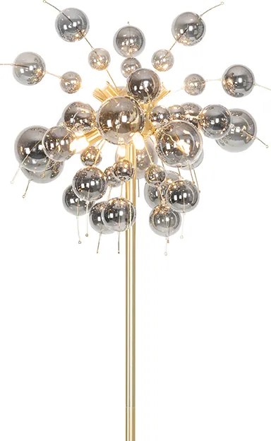 Candeeiro de pé design latão com vidro fumê 8 luzes - Explode Design