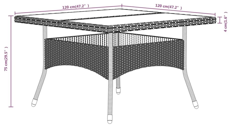 5 pcs conjunto de jantar p/ jardim vime PE/acácia maciça cinza