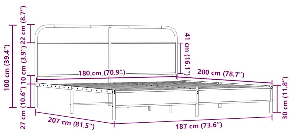 Estrutura de cama sem colchão 180x200cm metal carvalho sonoma