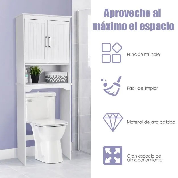 Armarios para sanitas com portas duplas 3 prateleiras ajustáveis Estante para casa de banho Estante para lavandaria  63 x 23 x 168 cm Branco