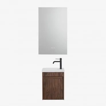 Conjunto De Móvel De Casa De Banho Suspenso Em Madeira Com Lavatório Integrado Narek Madeira Escura & Retangular Led E Anti-embaciamento - Sklum