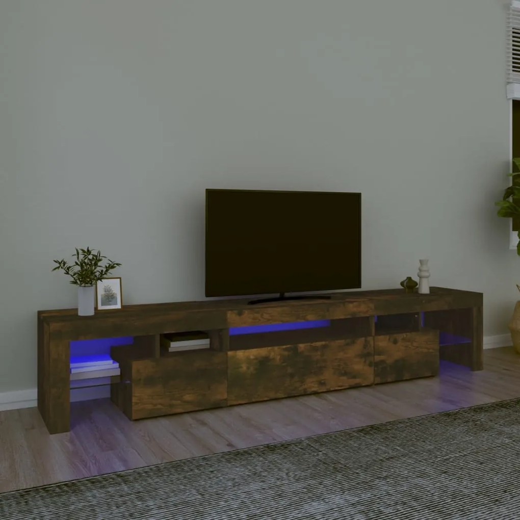 vidaXL Móvel de TV com luzes LED 215x36,5x40 cm carvalho fumado