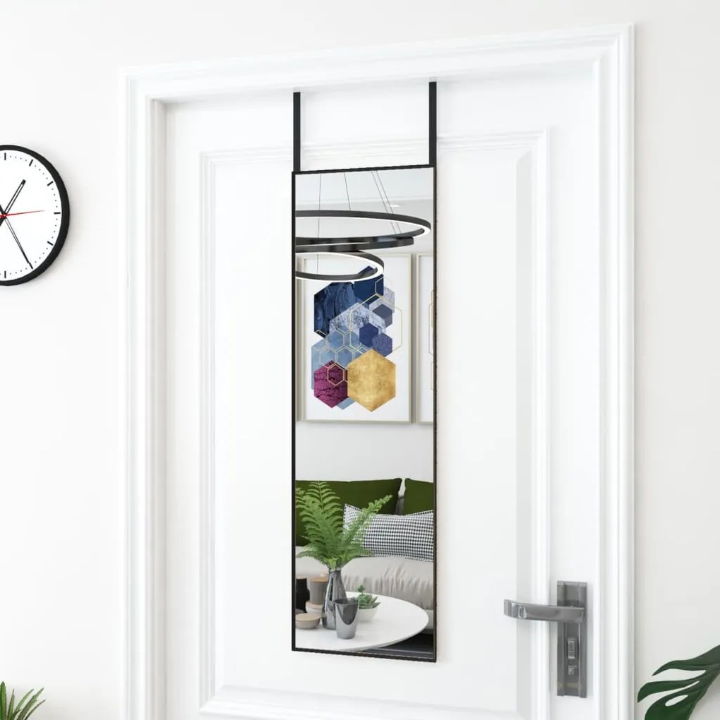vidaXL Espelho para porta 30x100 cm vidro e alumínio preto