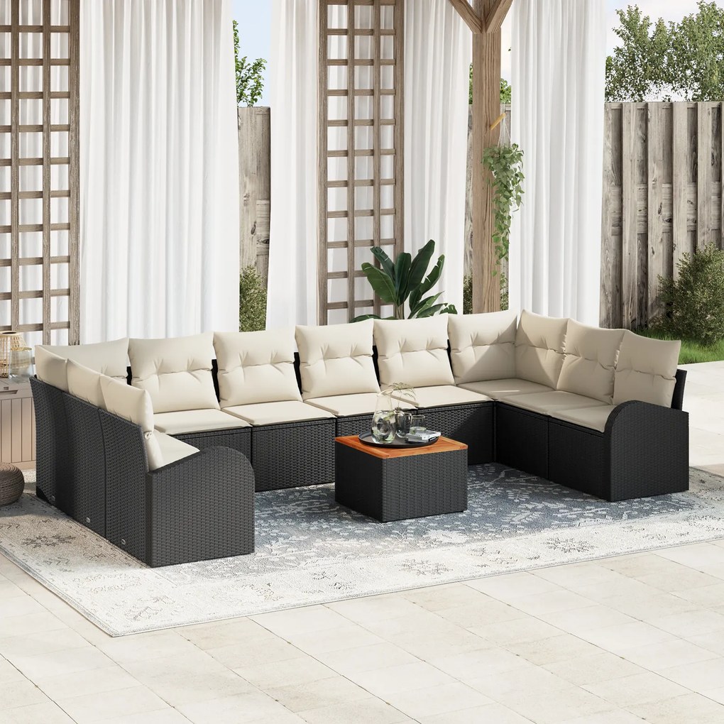 Conjunto de Sofá de Jardim com 11 Peças e Almofadas Preto Vime Acácia