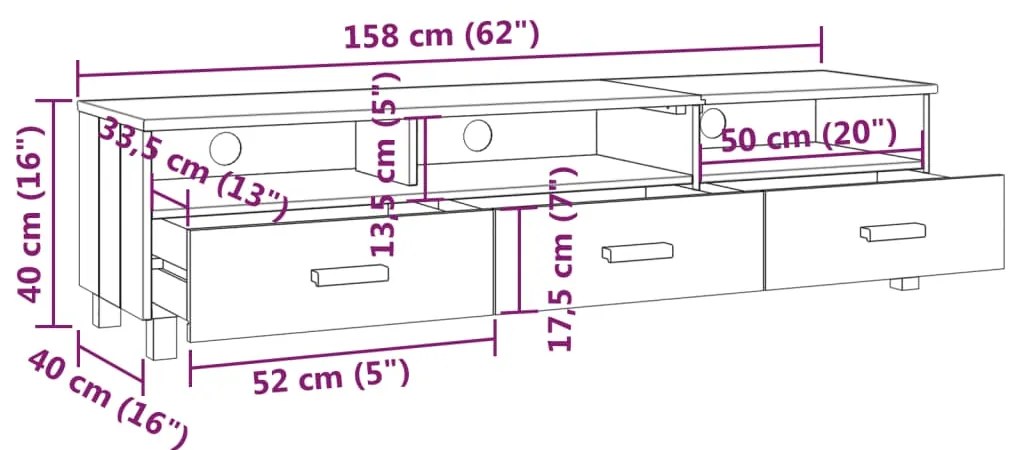 Móvel de TV HAMAR 158x40x40 cm pinho maciço cinza-claro