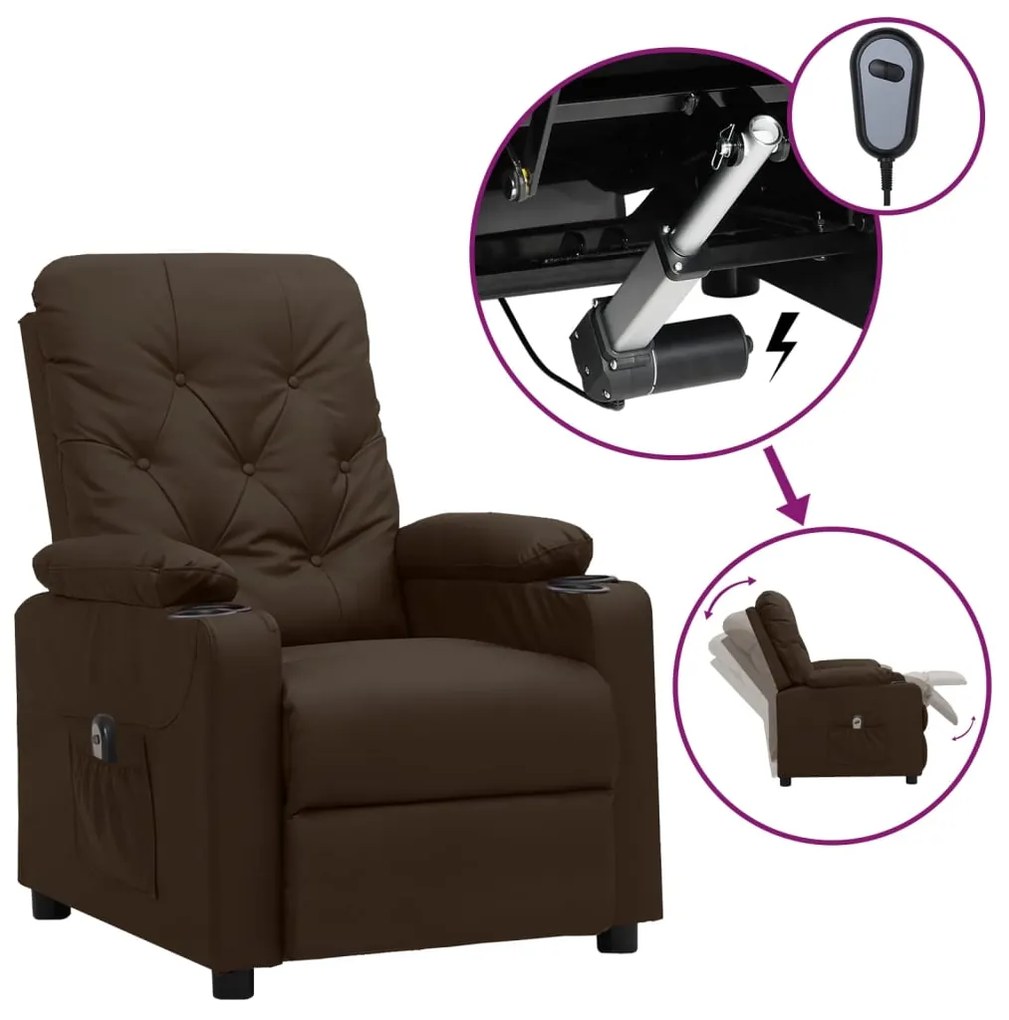 Poltrona reclinável elétrica couro artificial castanho