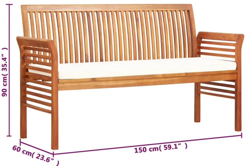Banco de jardim 3 lugares c/ almofadão 150 cm acácia maciça