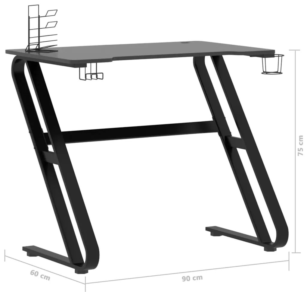 Secretária de gaming c/ pernas em forma de ZZ 90x60x75 cm preto