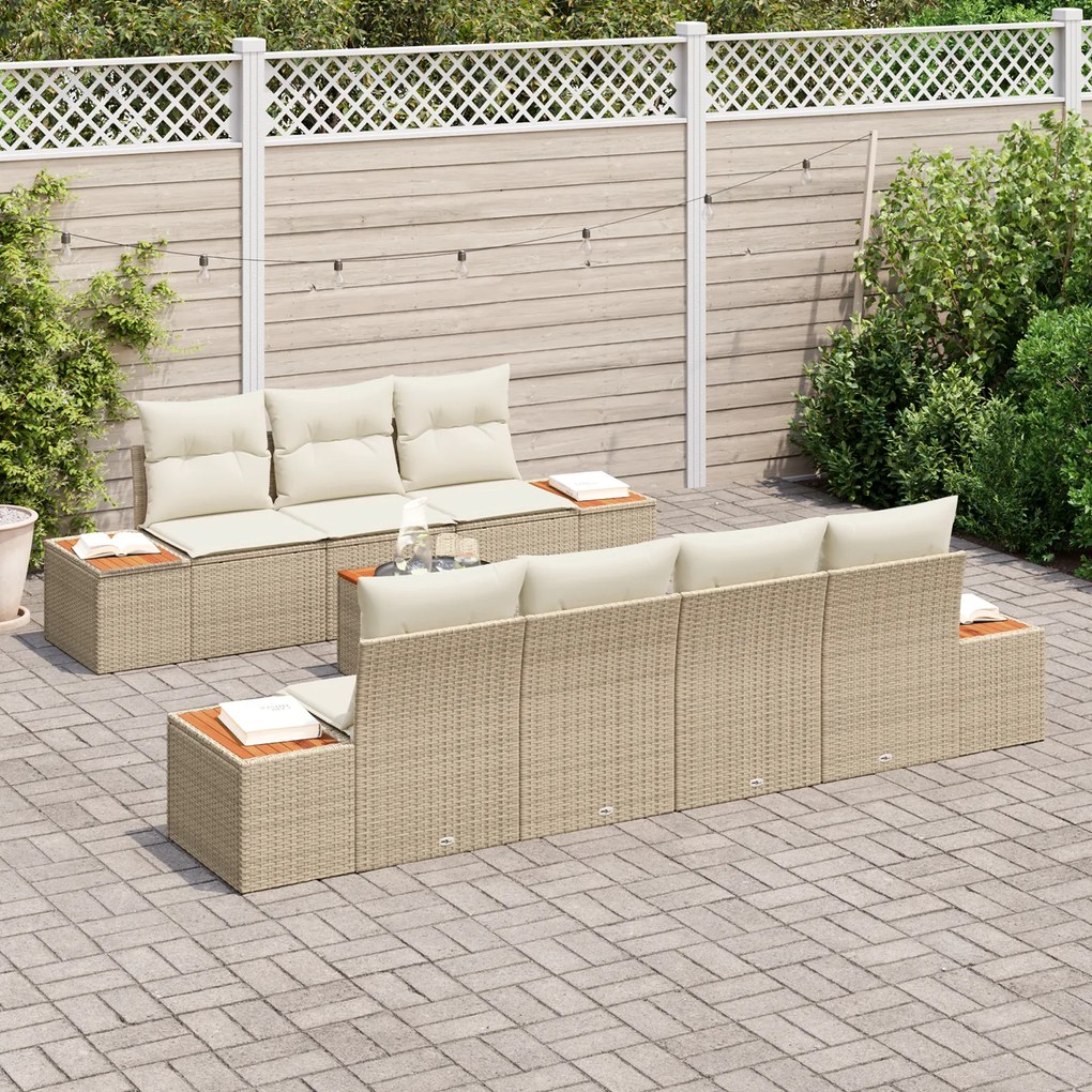 Conjunto de Sofá de Jardim vidaXL com 8 peças com Almofadas Bege Ratta